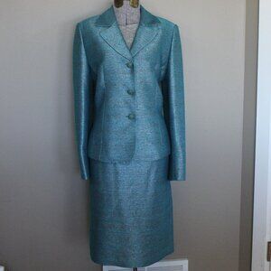 Le Suit skirt suit, size 8, teal